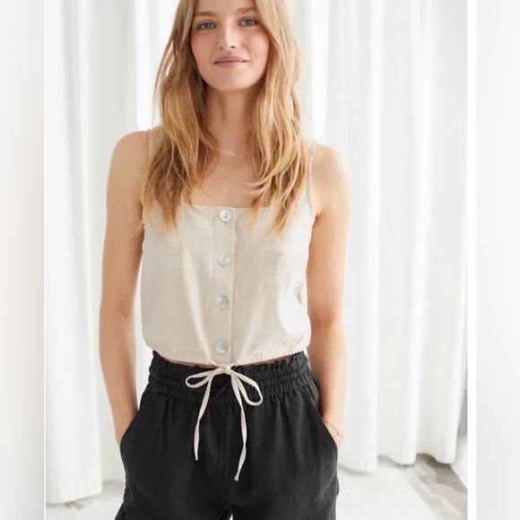 & Other Stories Square Neck Crop Top Tan Size 2 - Picture 2 of 8